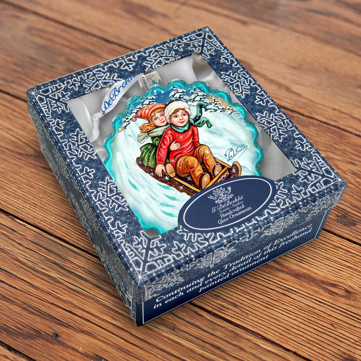 Adorno de cristal con forma de corona de trineo para niños de G. DeBrekht - Decoración navideña - 759-045