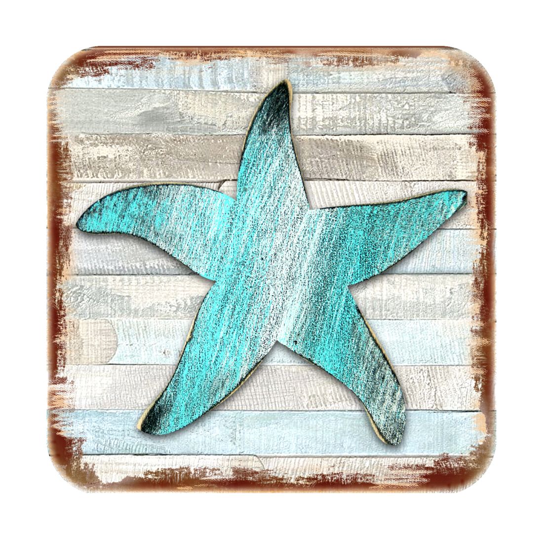 Starfish Wooden Cork Coasters Gift Set of 4 by Nature Wonders - Coastal Sea-Life Decor - 8198531-9C-S4