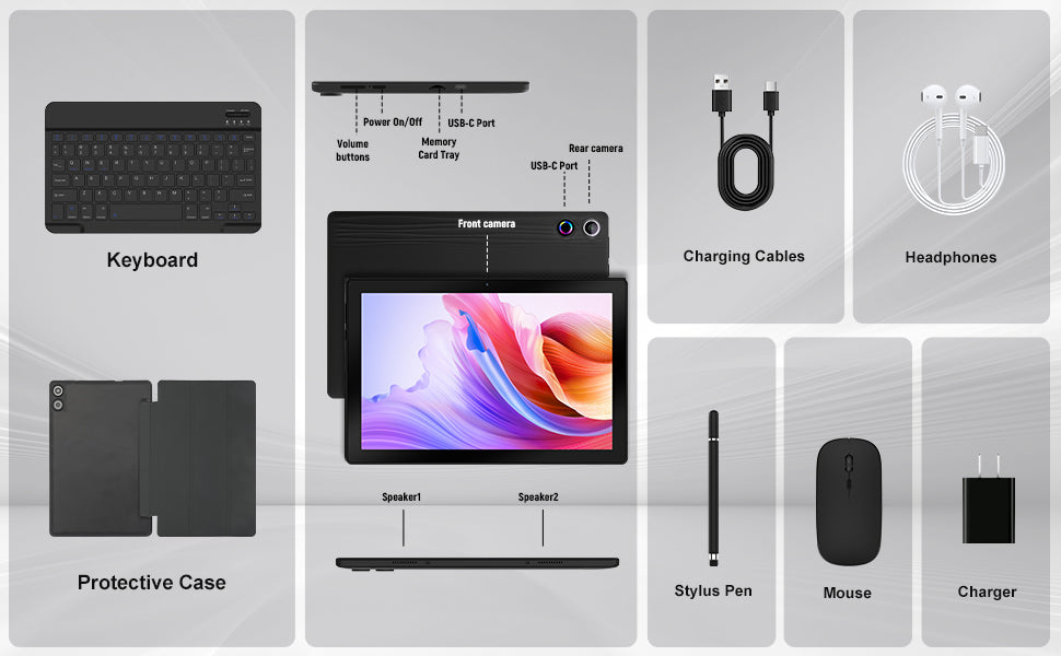 Tableta A7L de 10,1 pulgadas con Android 14, 14 GB de RAM, 64 GB de ROM, procesador de ocho núcleos, HD IPS, WiFi, funda protectora, lápiz, teclado, ratón, auriculares, PC