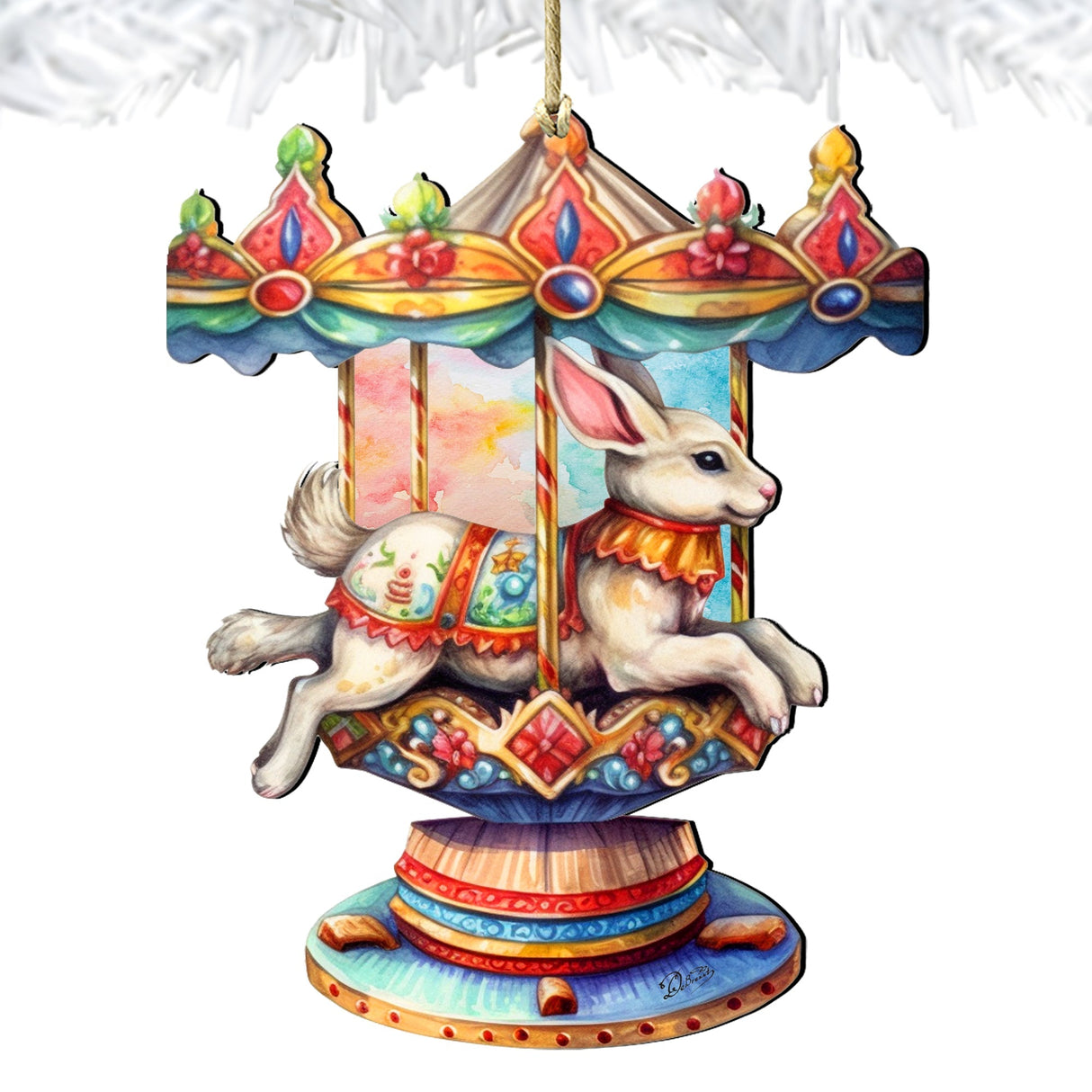 Carousel Bunny Wooden Ornaments by G. Debrekht - Christmas Decor - 8100195-1