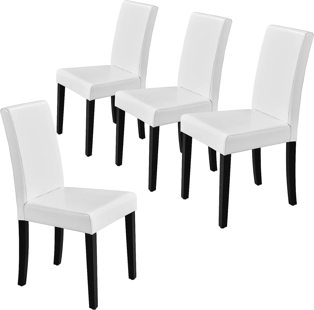 Set of 4 Modern Parson Chairs, Faux Leather, White-1