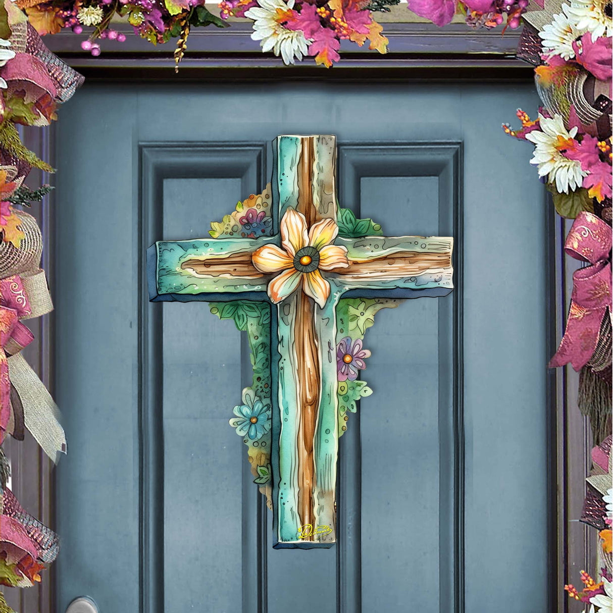 Decoración navideña para puerta con cruz verde azulado de G. Debrekht - Decoración de primavera y Pascua - 8688164H