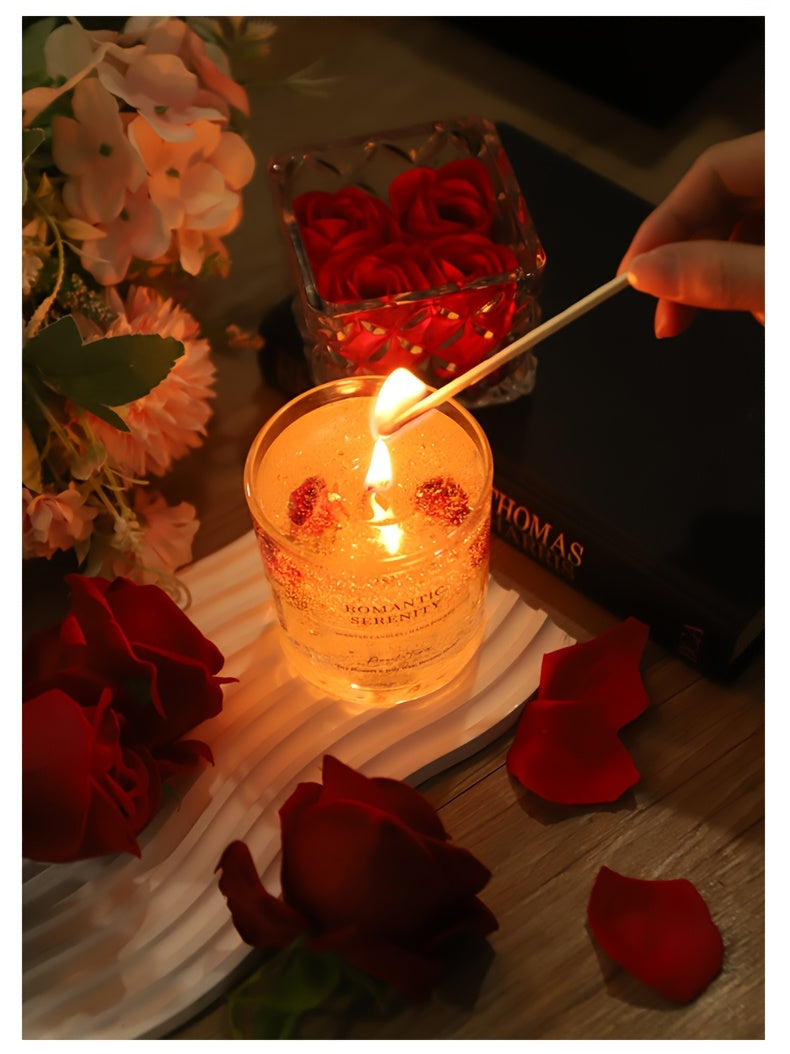 Vela perfumada de gelatina de rosa para aromaterapia, ambiente romántico, ideal para cumpleaños, San Valentín, aniversarios, Acción de Gracias y Navidad. 1 unidad, cera de soja en frasco de vidrio.
