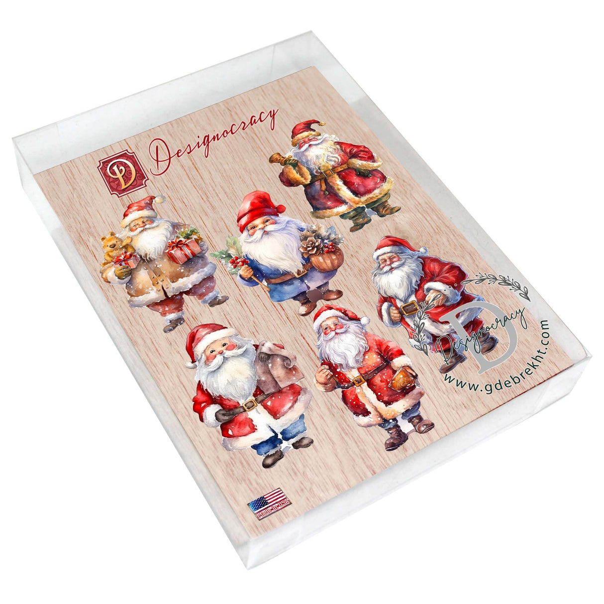 Juego de 6 imanes decorativos de madera de Papá Noel de G. Debrekht - Decoración navideña de muñeco de nieve de Papá Noel - 8090009G-S6