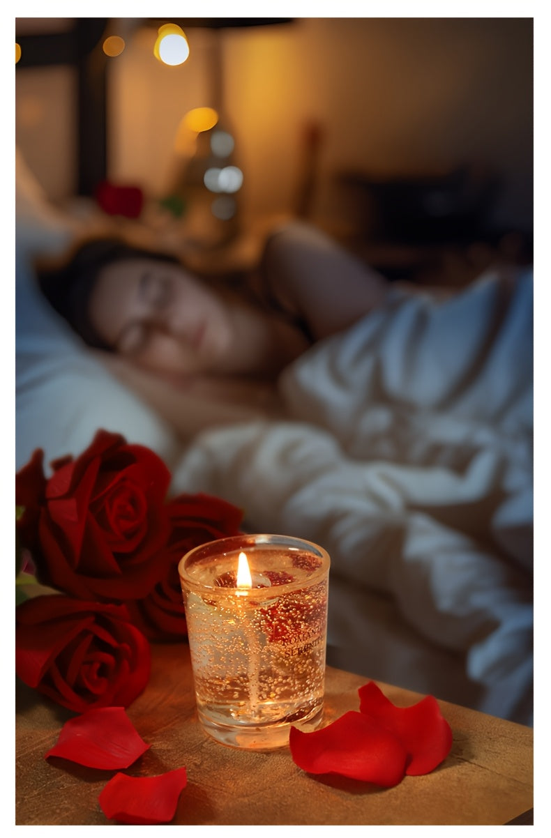 Vela perfumada de gelatina de rosa para aromaterapia, ambiente romántico, ideal para cumpleaños, San Valentín, aniversarios, Acción de Gracias y Navidad. 1 unidad, cera de soja en frasco de vidrio.