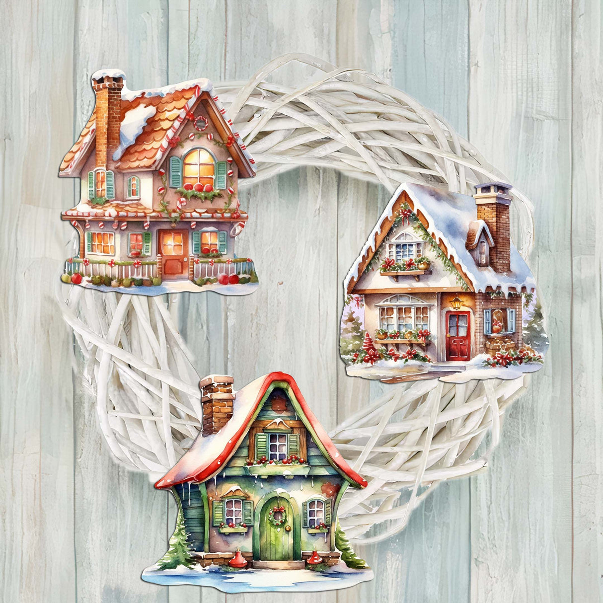 Dream Houses Decorative Wooden Clip-on Ornaments Set of 3 by G. Debrekht - Christmas Decor - 8091029C-S3