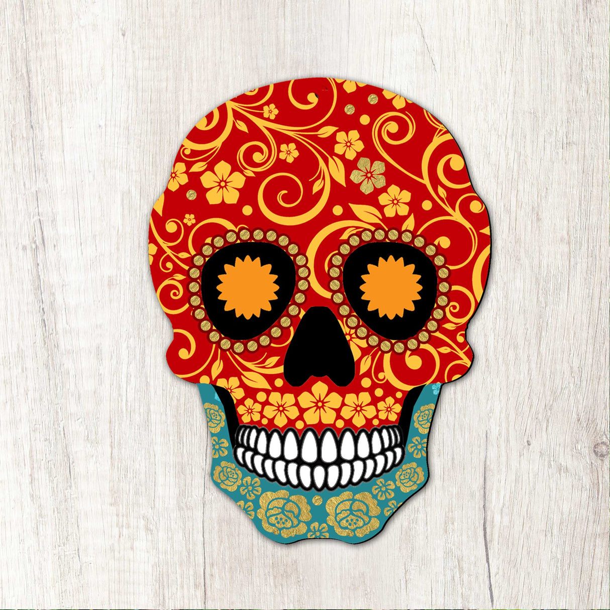Day of The Dead Decorated Skull Halloween Door Decor by G. DeBrekht - Thanksgiving Halloween Decor - 8198443-2H