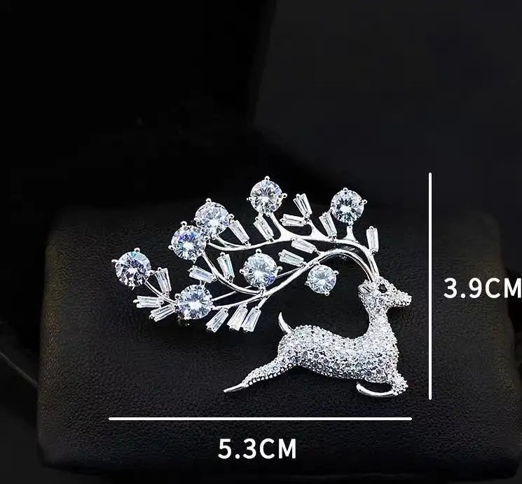2pc With You All The Way Sparkling Zirconia Deer Brooch - Lootquake
