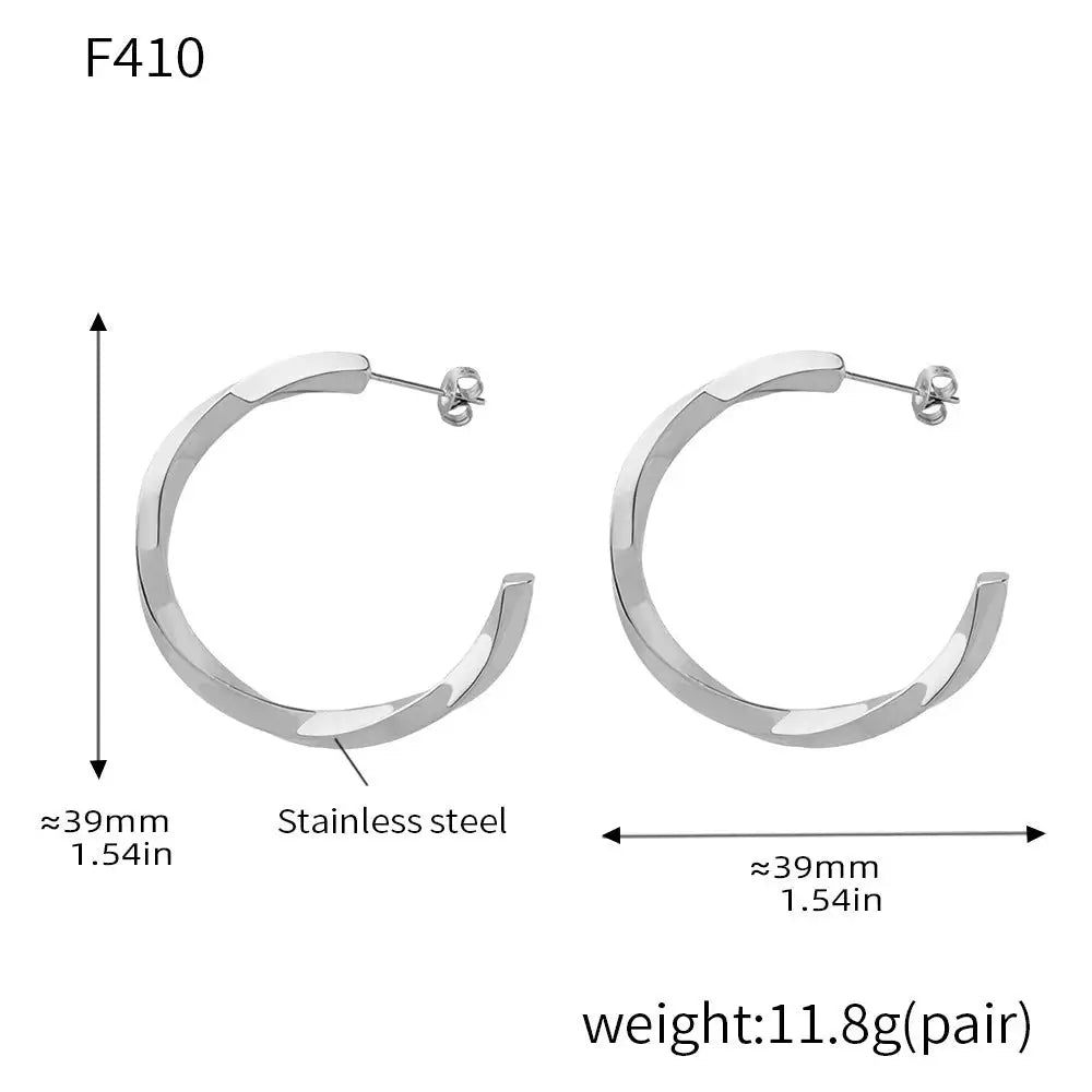 Stainless Steel 18K Real Gold C- Shaped Round Ring Earrings - Lootquake