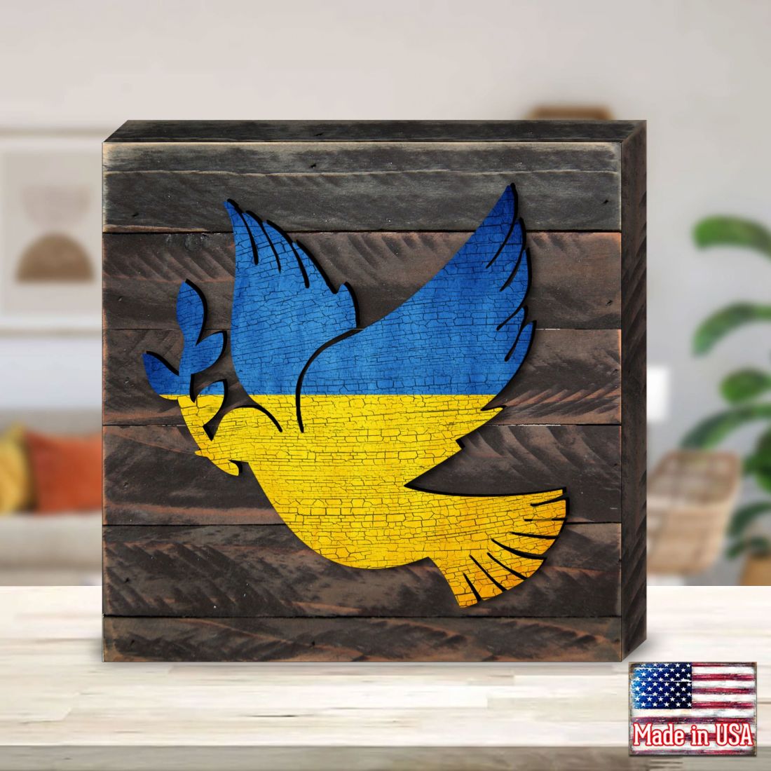 Dove of Peace Ukrainian Flag Wooden Wall Art by G. DeBrekht - International Decor - 8187126B