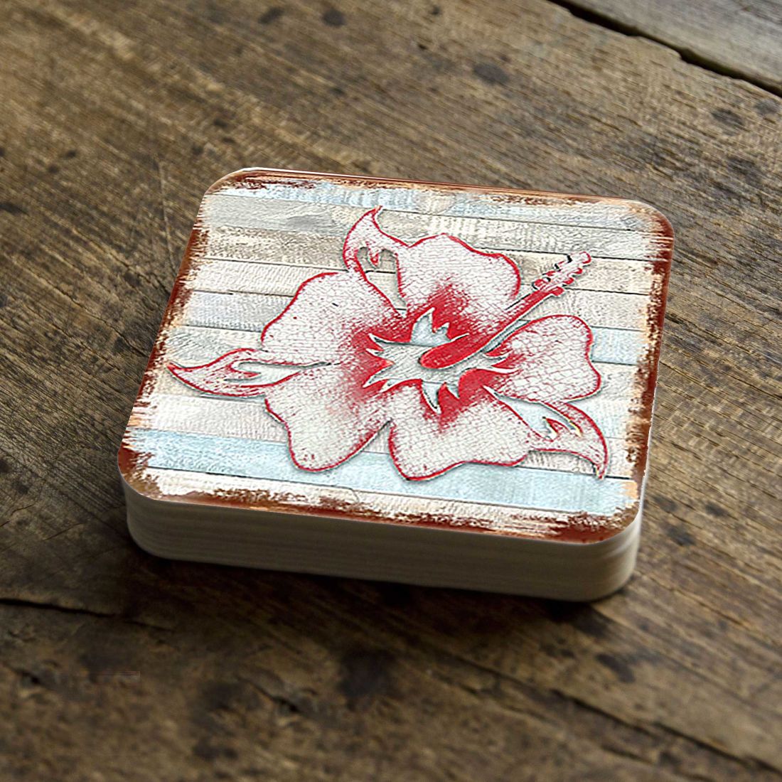Hibiscus Flower Wooden Cork Coasters Gift Set of 4 by Nature Wonders - Nature Wildlife Decor - 8198421-9C-S4
