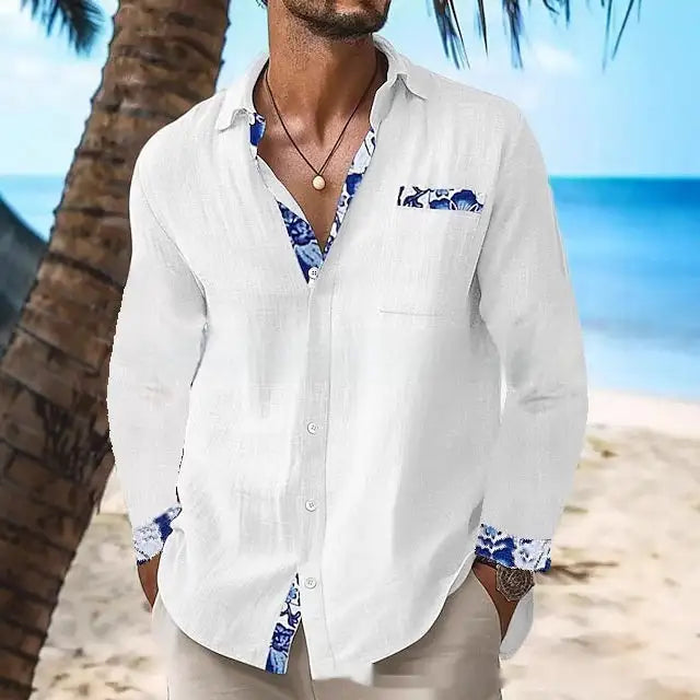 Men's Polo Collar Long-sleeved Casual Shirt - Lootquake