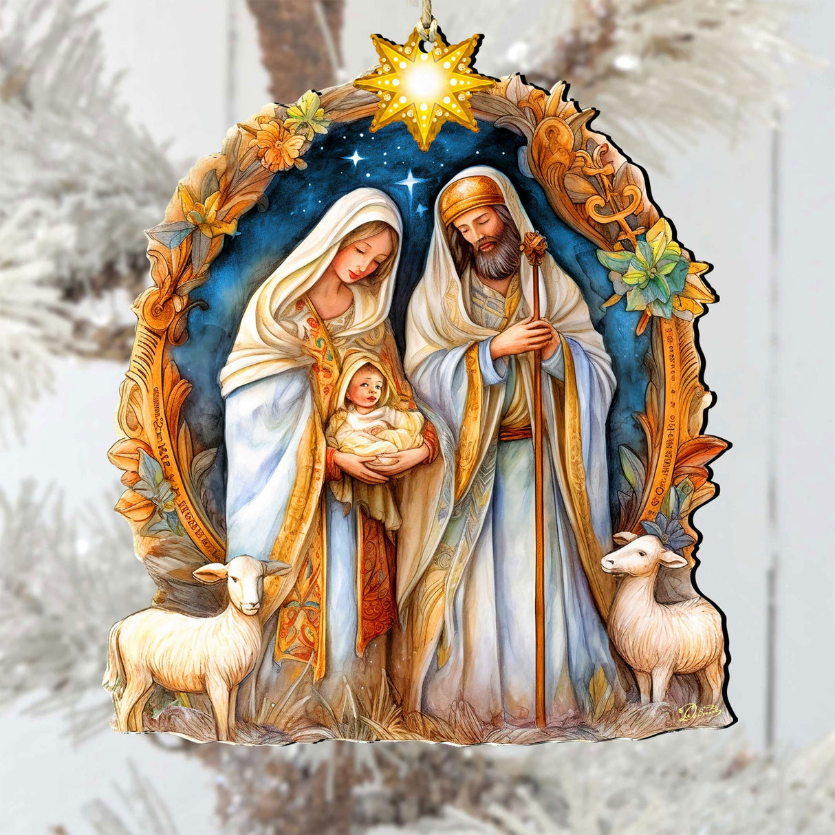 Nostalgic Nativity Scene Wooden Ornaments by G. DeBrekht Nativity Holiday Decor - 8611074