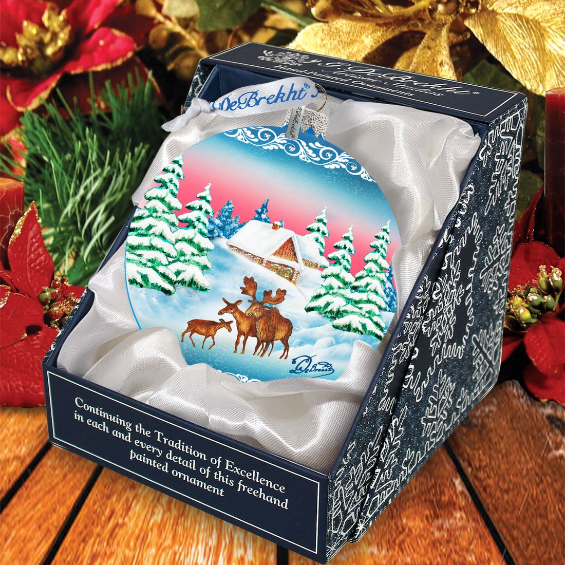 Adorno de cristal con forma de bola de familia de alces de invierno de G. DeBrekht - Decoración navideña de vida silvestre - 73115