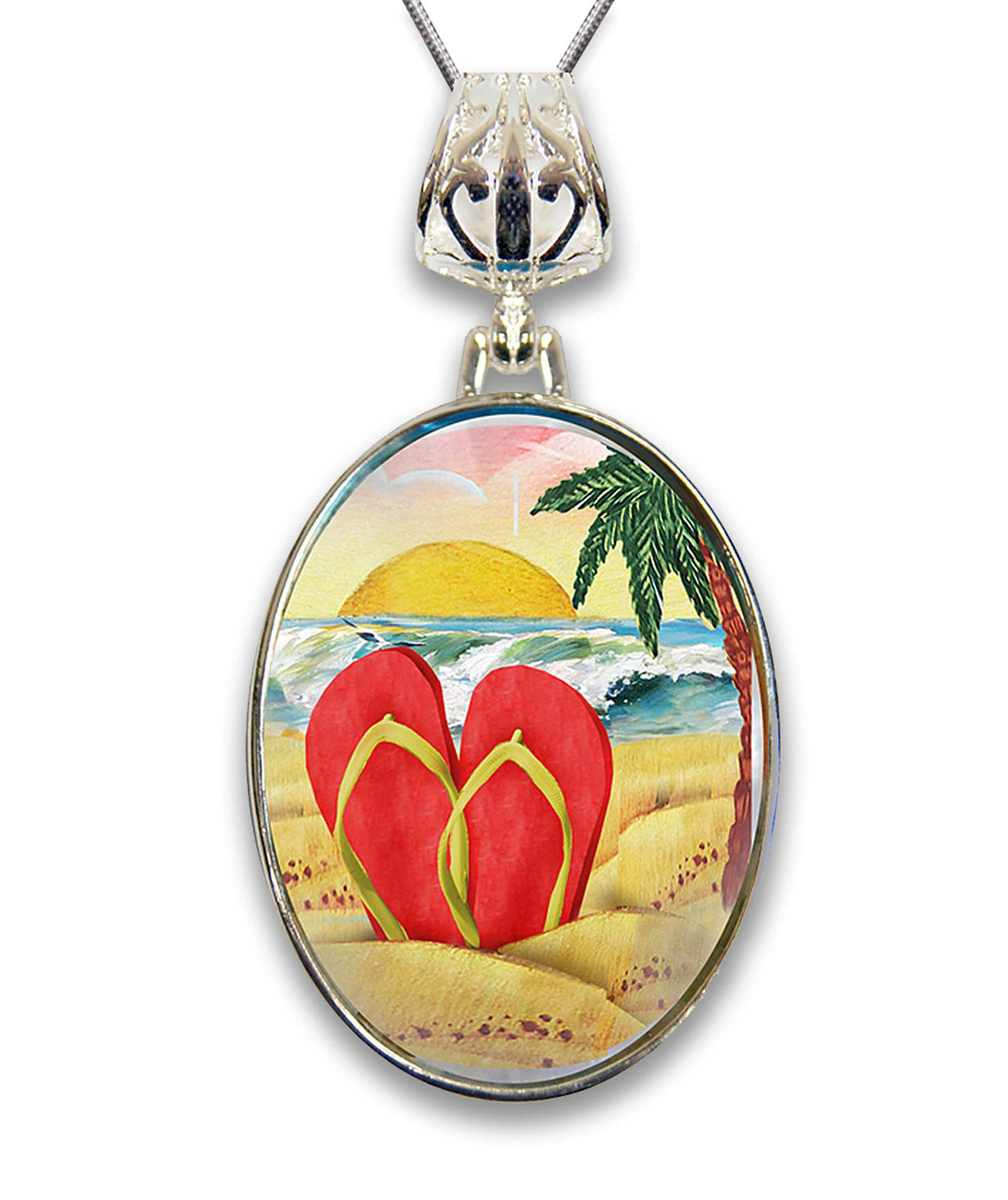 Flip Flops Silver-Plated Mother of Pearl Jewelry Pendant Necklace - 44055