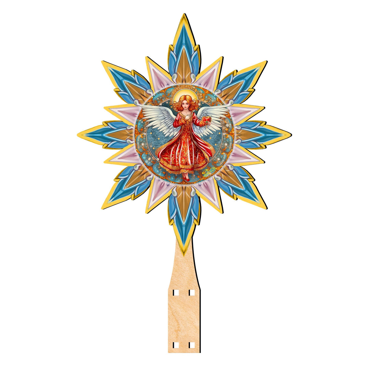 Ángel con amor, estrella de madera para la punta del árbol, de G. Debrekht - Decoración navideña - 89508