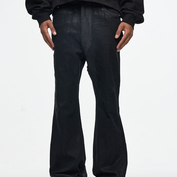 High Street RO Wind Coating Brush Glue Slightly Flared Mop Jeans - Lootquake