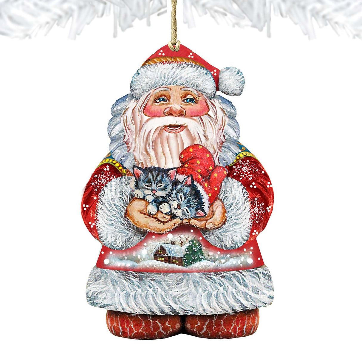 Kitten Holiday Santa Wooden Ornaments by G. DeBrekht - Christmas Santa Snowman Decor - 8117808