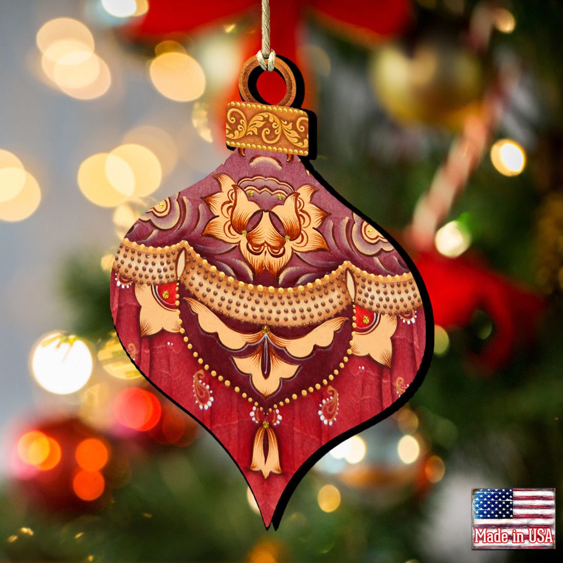 Adornos de madera con forma de bola roja redonda de G. DeBrekht - Decoración navideña - 8193148