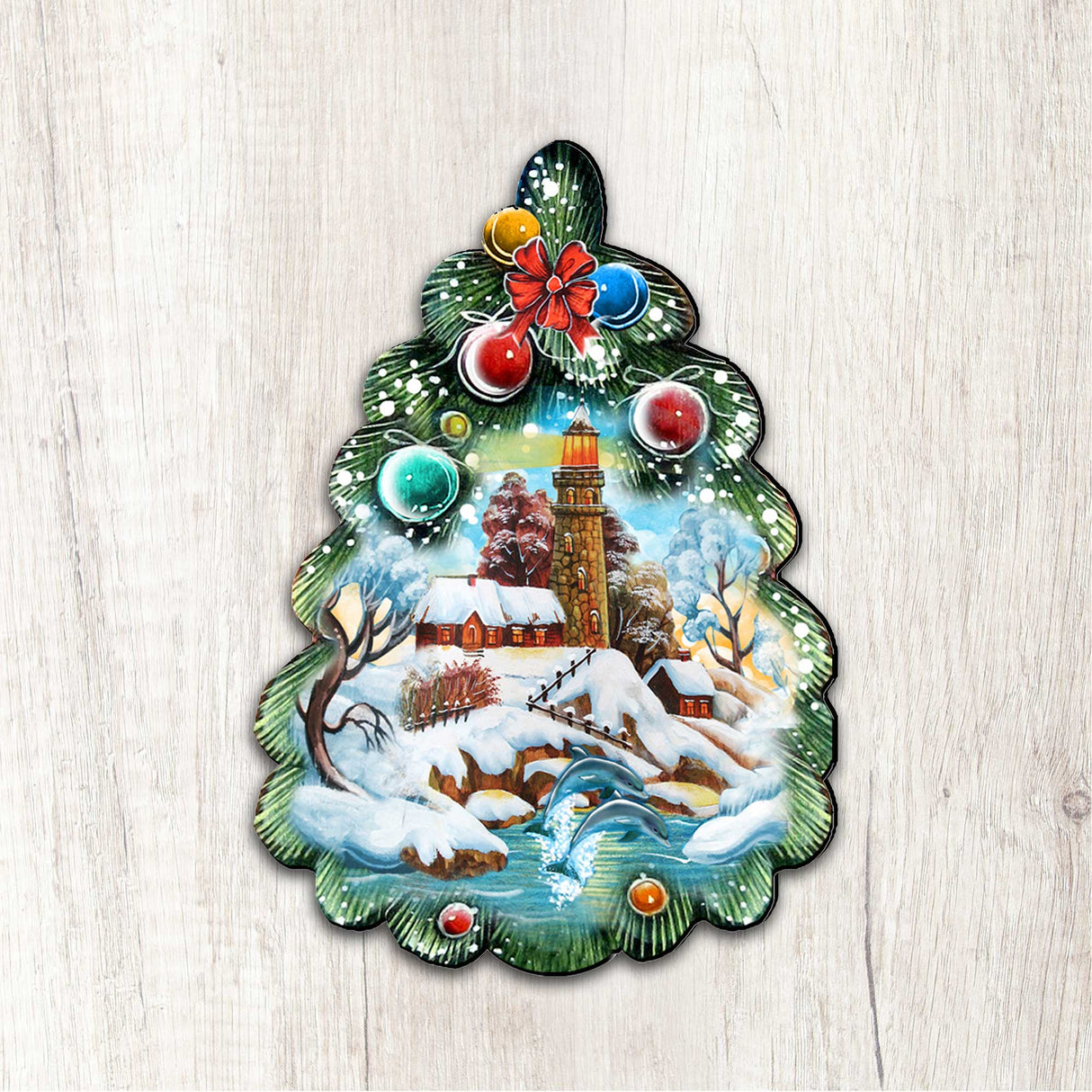 Lighthouse Tree Christmas Door Decor by G. DeBrekht - Coastal Holiday Decor - 8119185H