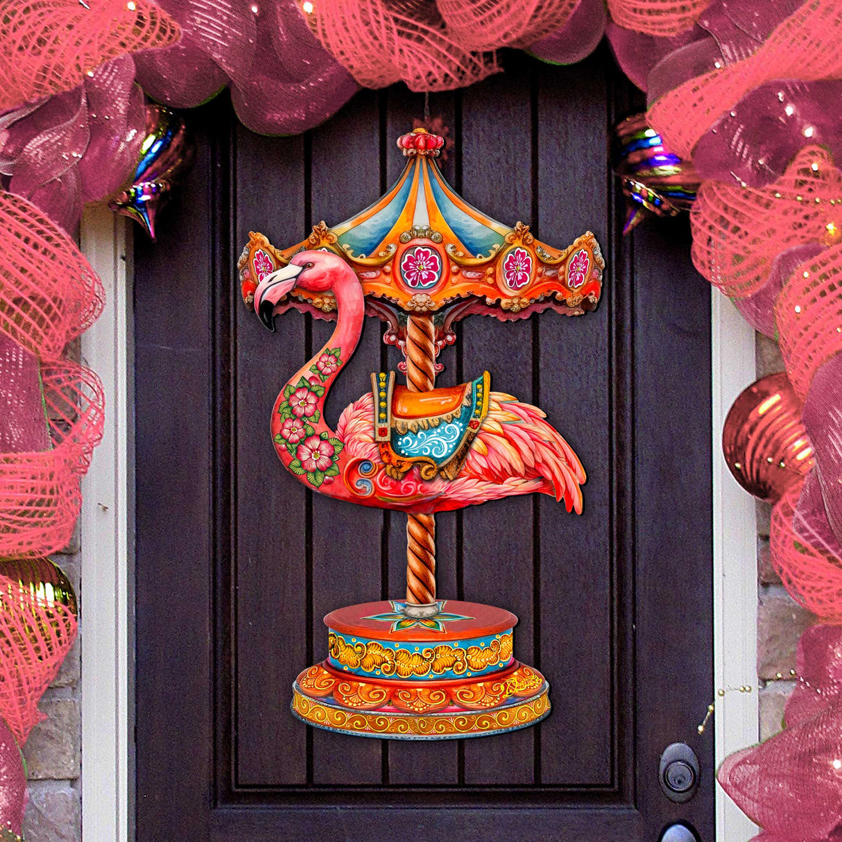 Pink Flamingo Carousel Holiday Door Decor by G. Debrekht - Love Kids Family Decor - 8652752H