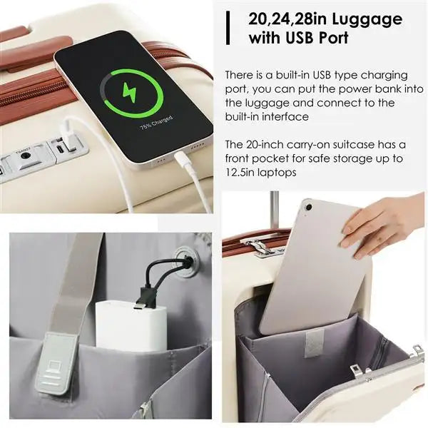 Front Opening 20 Inch Carry On Luggage With Expandable Travel Bag Set - Lootquake