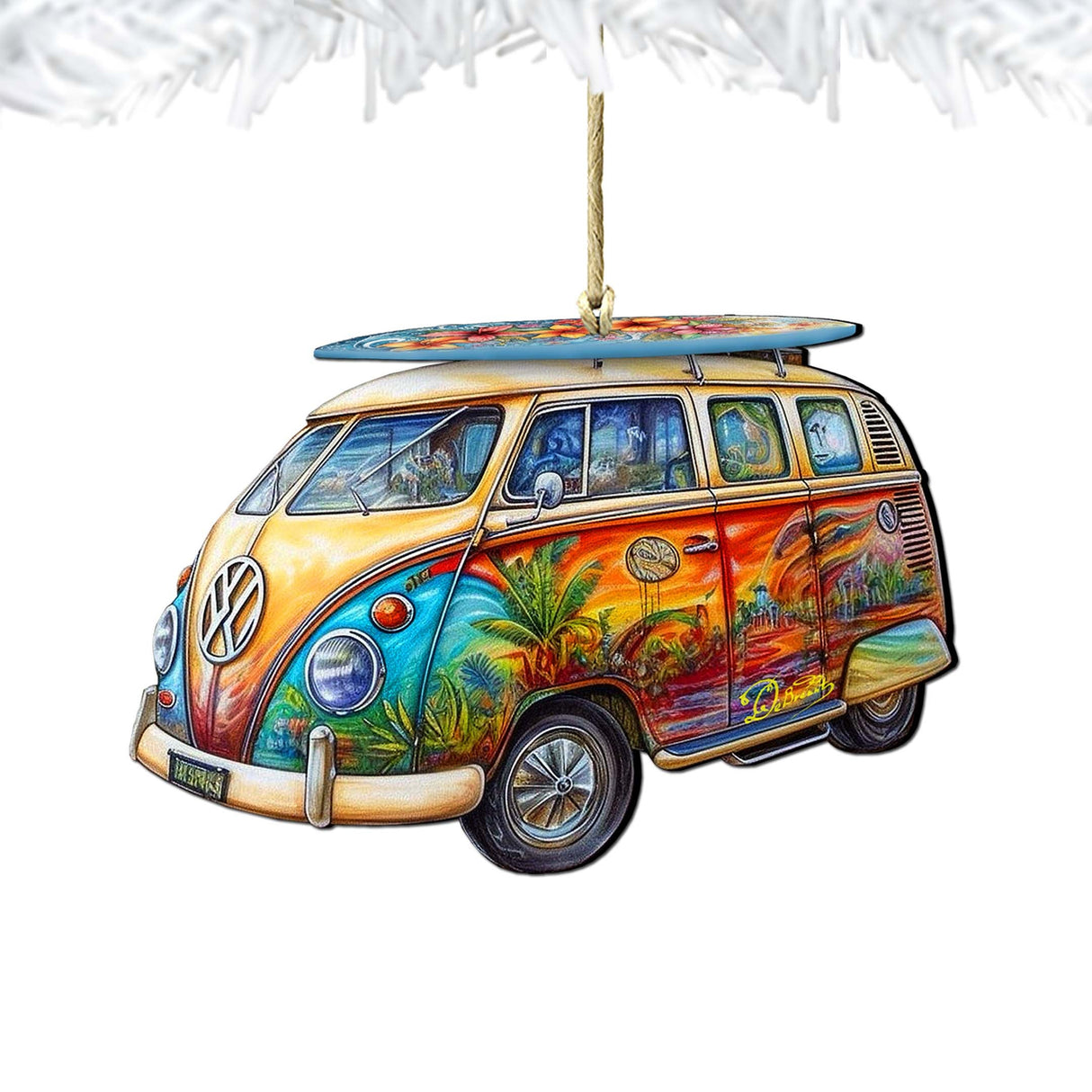 Beach Themed Ornaments - Hippie Van Wooden Ornaments by G.Debrekht Coastal Holiday Decor - 8688203