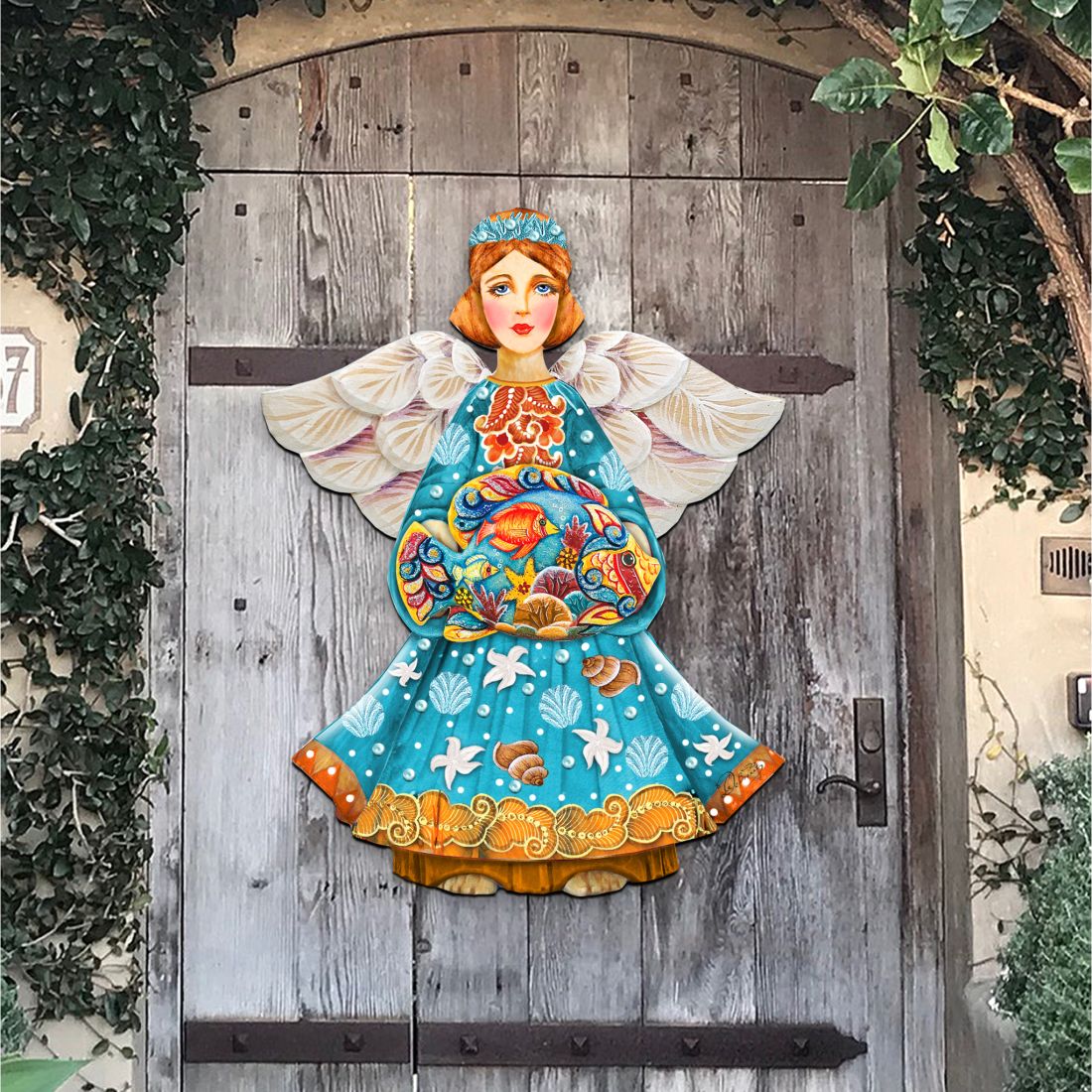 Decoración para puerta con el ángel guardián del mar de G. DeBrekht - Decoración costera navideña - 8152724H