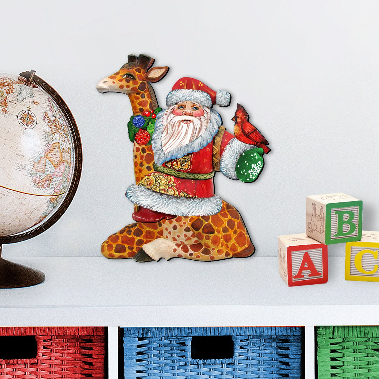 Santa On Giraffe Christmas Door Decor by G. DeBrekht - Christmas Santa Snowman Decor - 8111360H