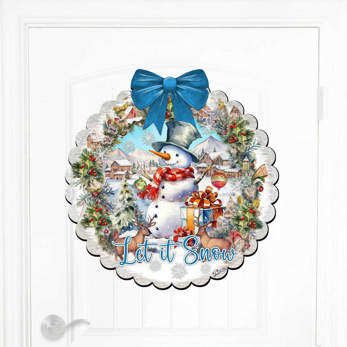 Let It Snow Front Door Welcome Sign, Wooden Front Porch Decor by G. Debrekht Christmas Santa Snowman Decor - 933122H