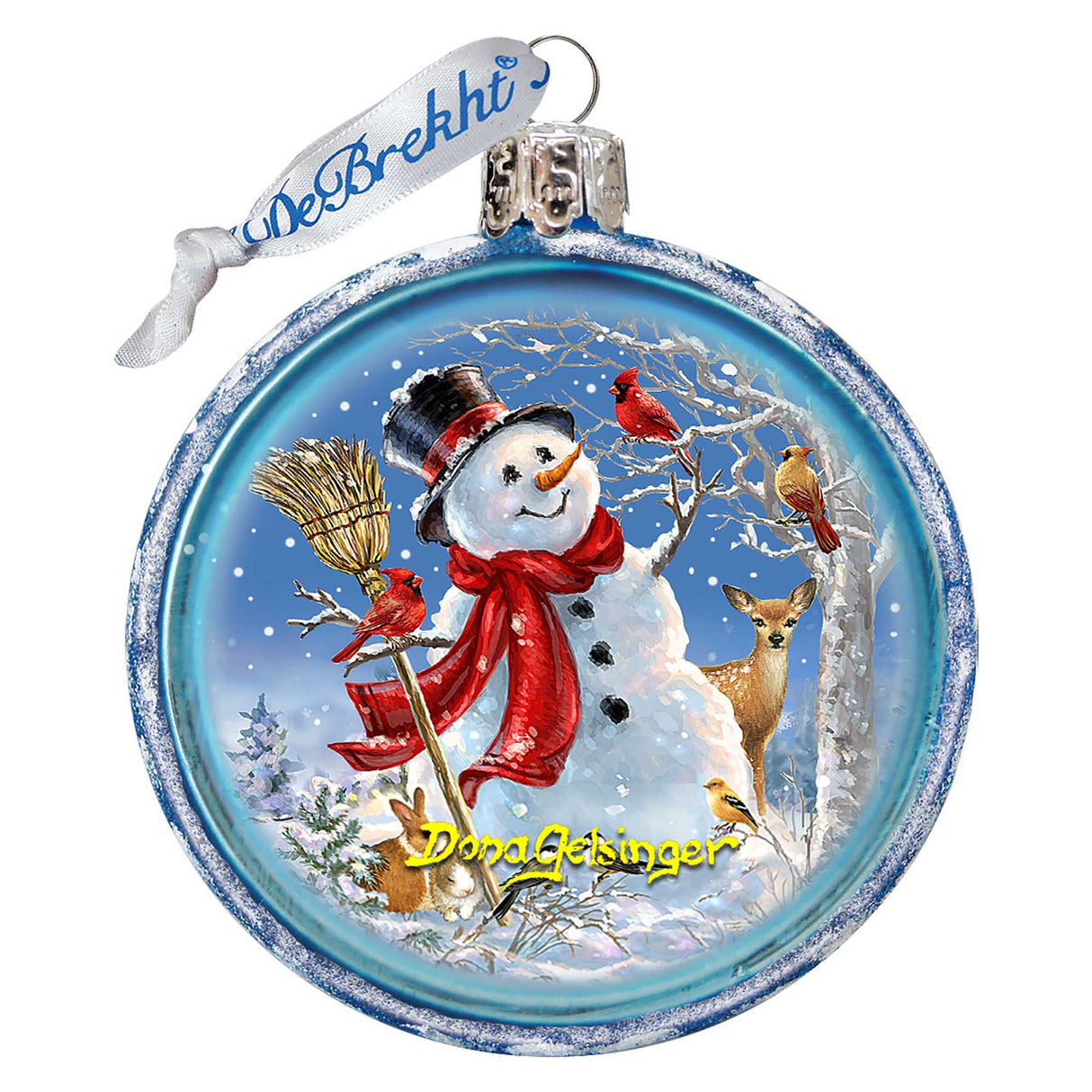 Night Snowman With Birds Glass Ornament by D. Gelsinger - Christmas Santa Snowman Décor - 71105C-DG