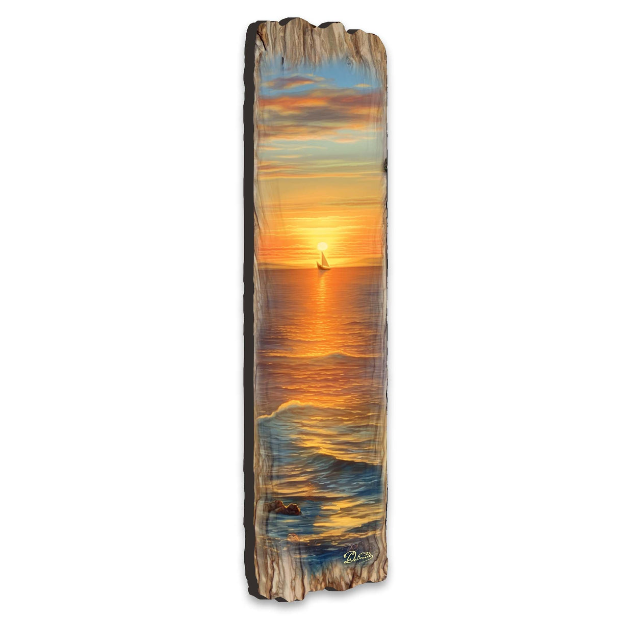 Arte mural de madera "Atardecer dorado" de G. DeBrekht Coastal Decor - 8491112W