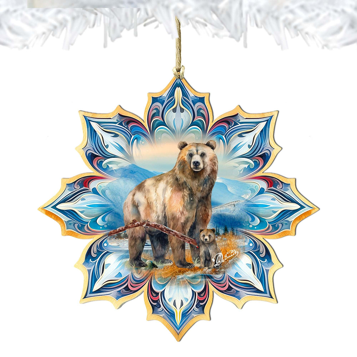 Brown Bear Snowflake Wooden Ornaments by G. Debrekht - Nature Wildlife Decor - 8688409