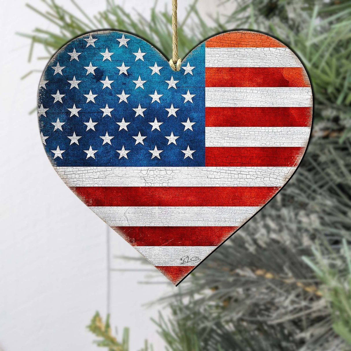 Adornos de madera con forma de corazón patriótico - Decoración navideña americana - 8187130-2