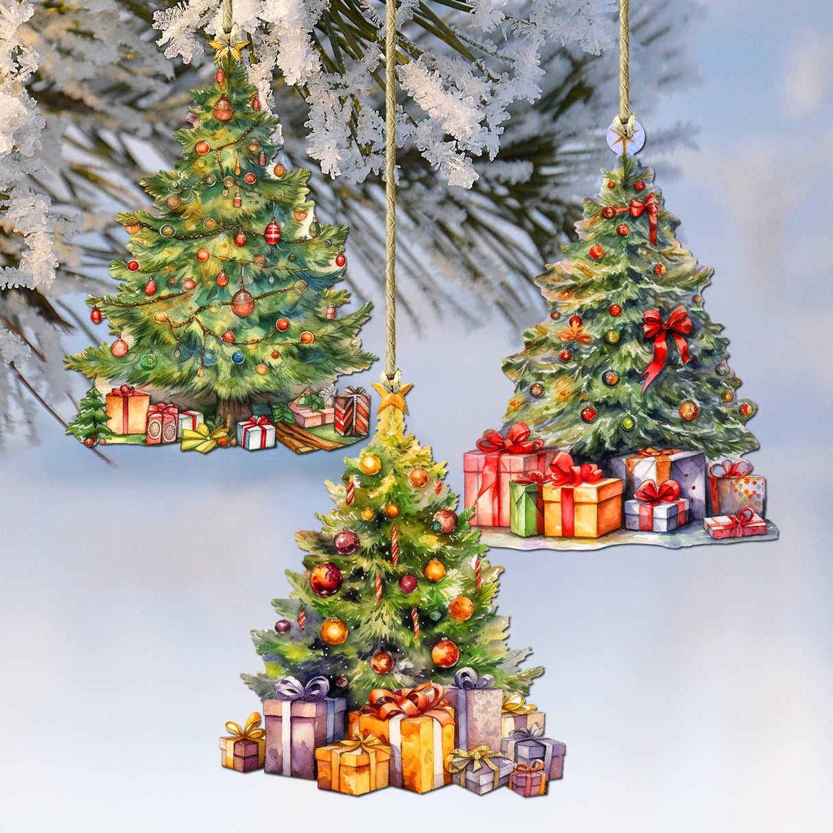 Christmas Tree Decorative Wooden Ornaments Set of 3 by G. Debrekht - Christmas Decor - 8091044-S3