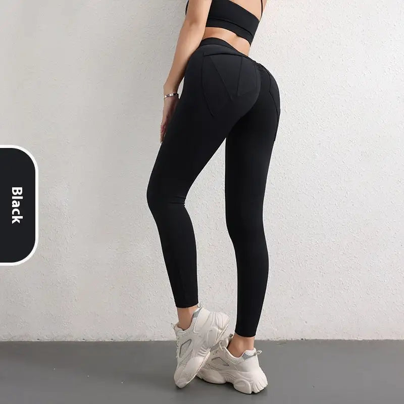 High Waist Hip Lift Yoga Pants With Pockets Women's Sports Fitness Trousers Leggings - Lootquake