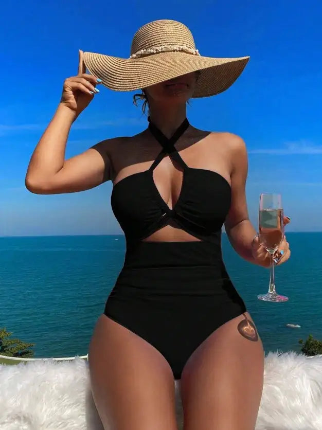 Women's Two-piece Casual Swimsuit P48 Black - Lootquake