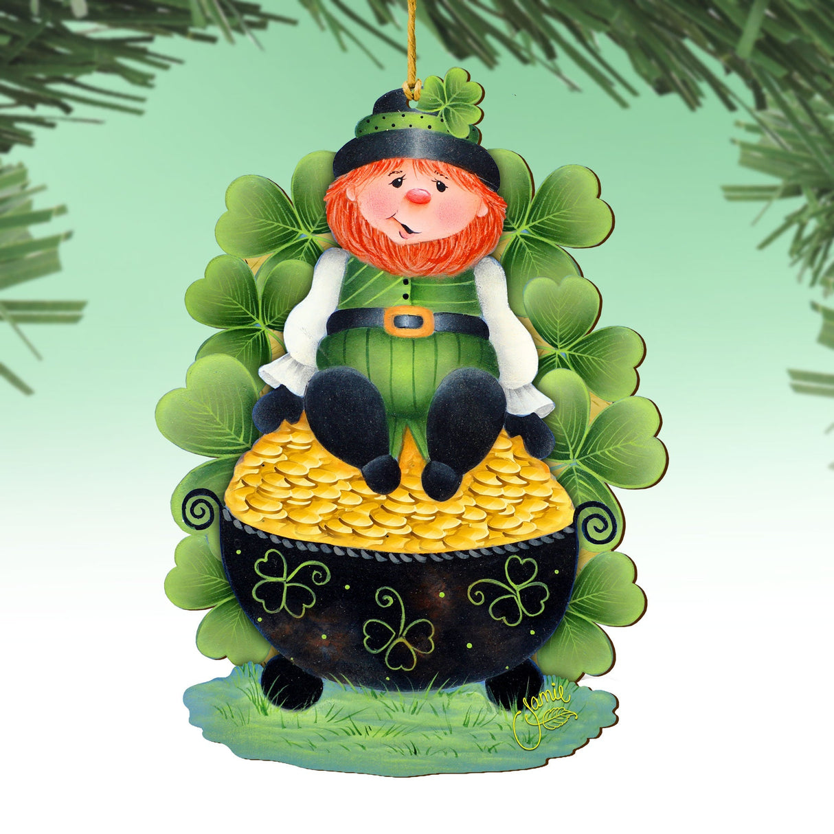 Lepricon's Pot Full of Gold Wooden Ornaments by Jamie Mills-Price - Celtic Decor - 8457707-MP