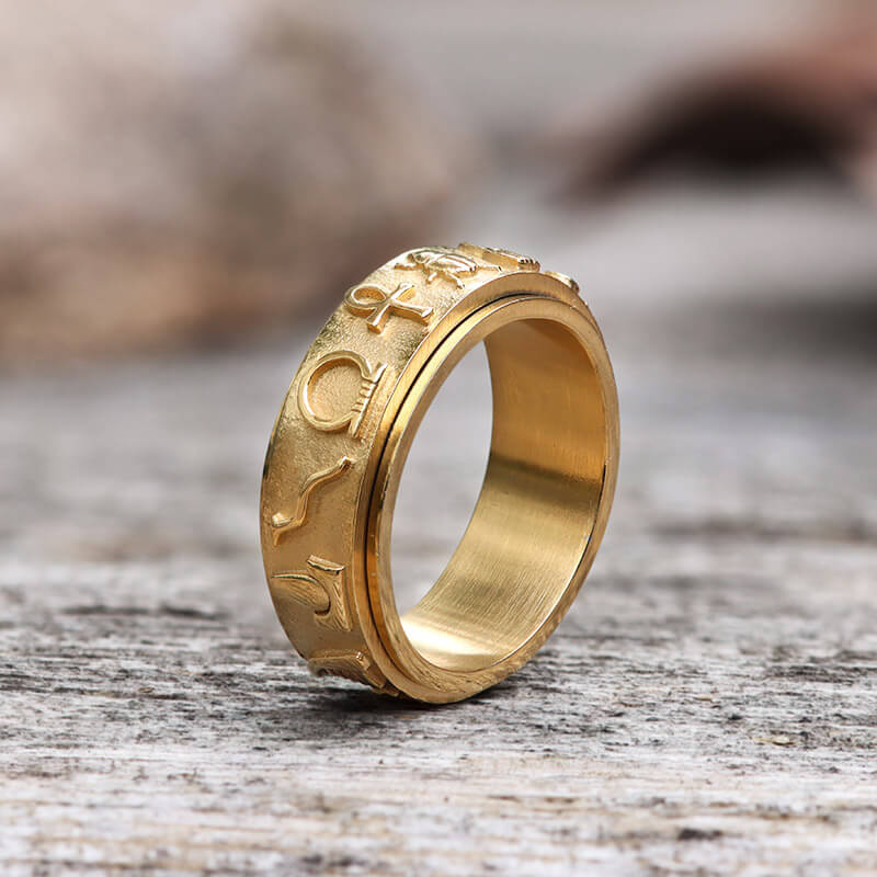Egyptian Symbols Ankh Stainless Steel Spinner Ring