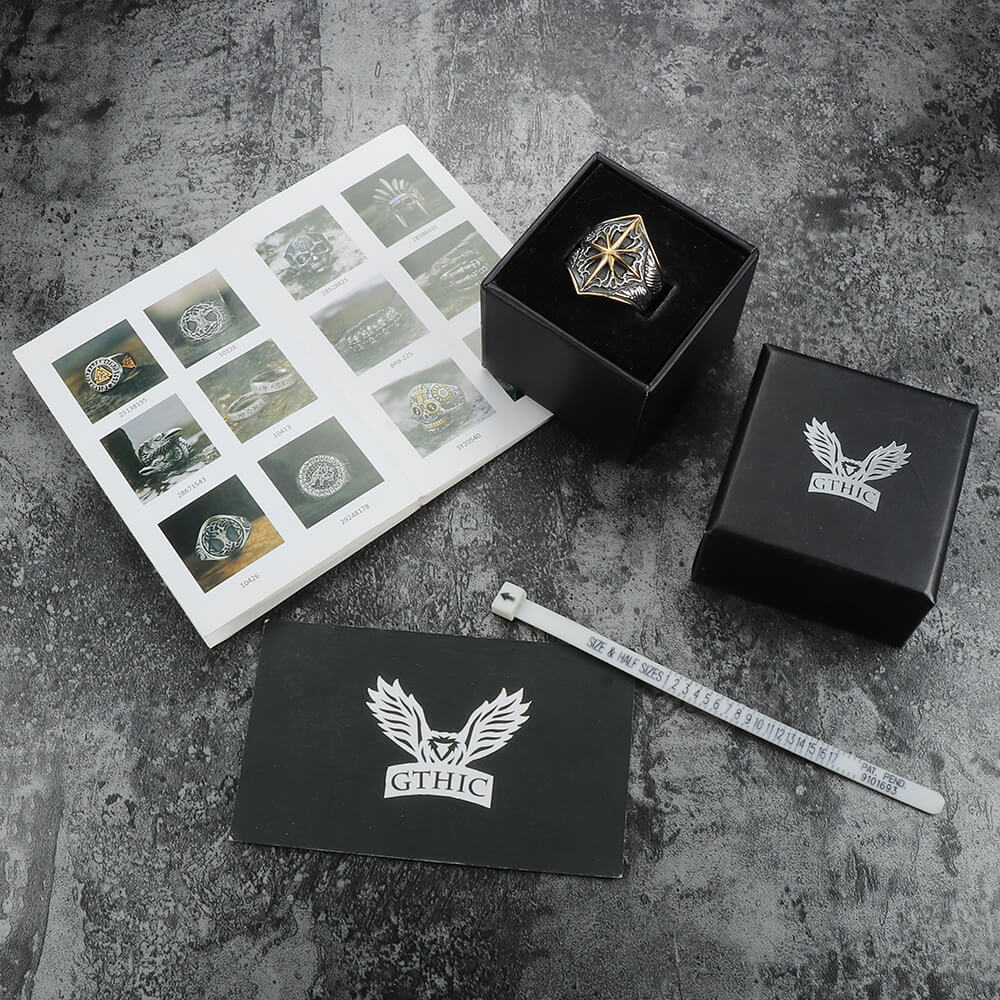 Anillo de acero inoxidable con estrella de 8 puntas