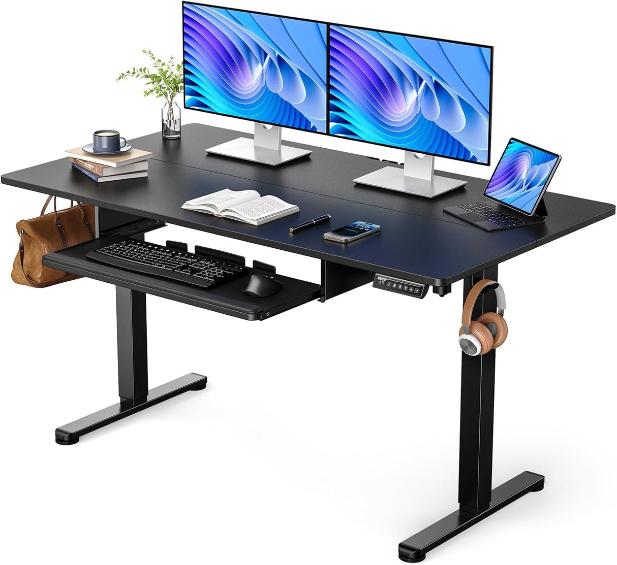 Electric Standing Desk with Adjustable Height Keyboard Tray-0