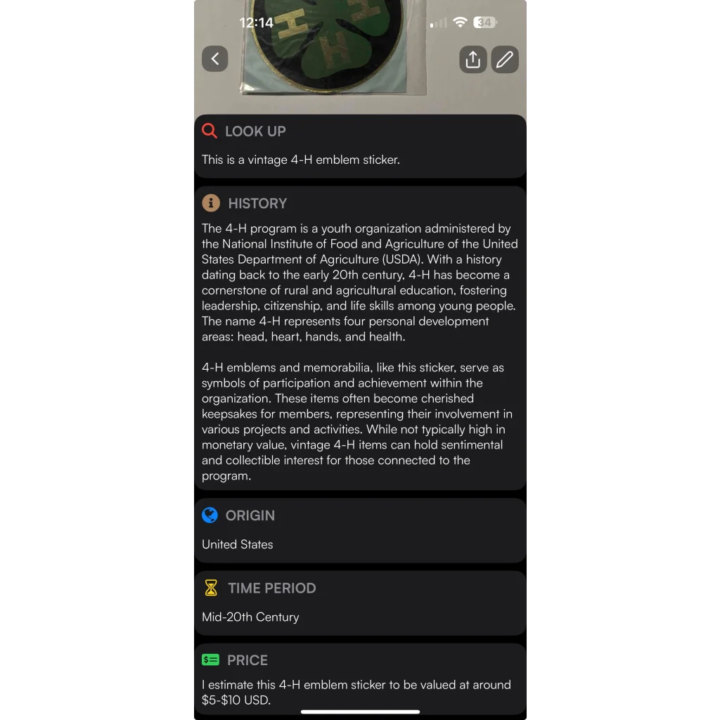 Embla Crest Rare Vintage 1960s 4H Decal Sticker Collectible