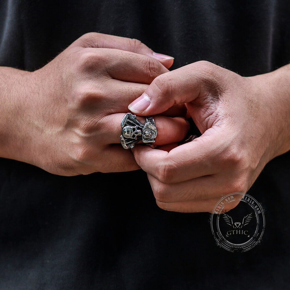 Engine Wrench Stainless Steel Skull Ring