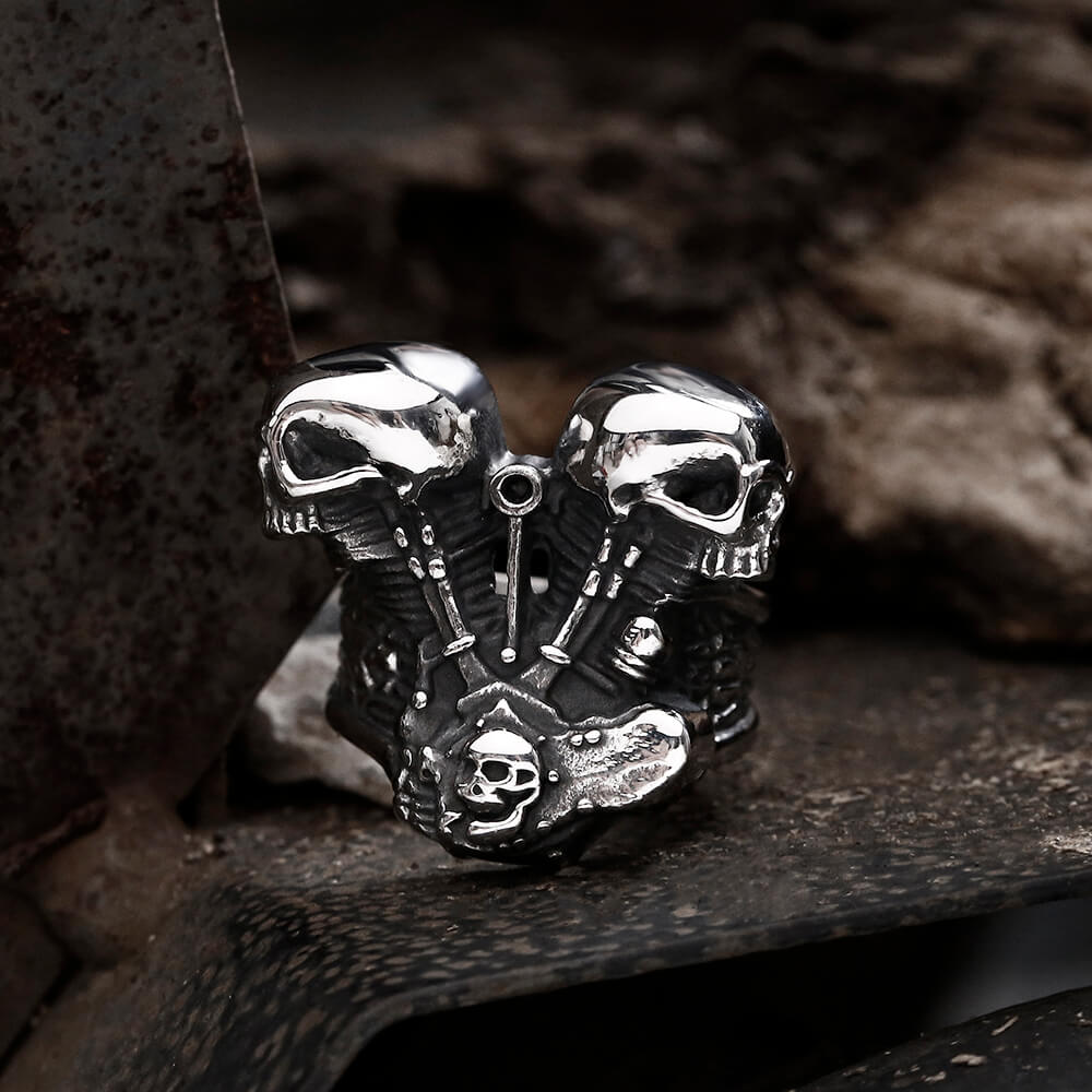 Engine Wrench Stainless Steel Skull Ring