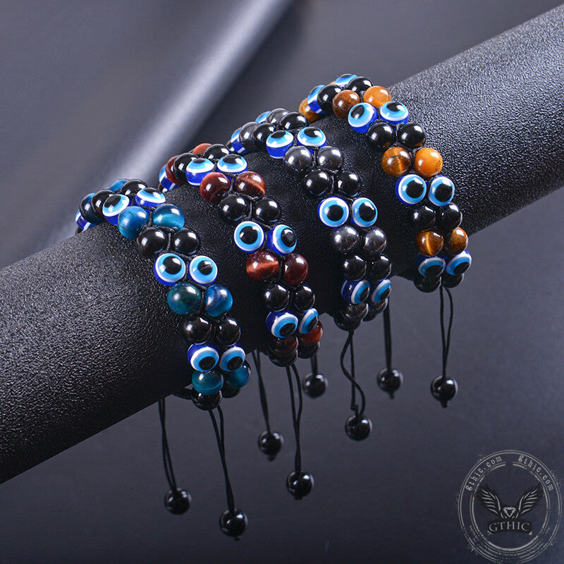 Evil Eye Tiger Eye Stone Beaded Bracelet