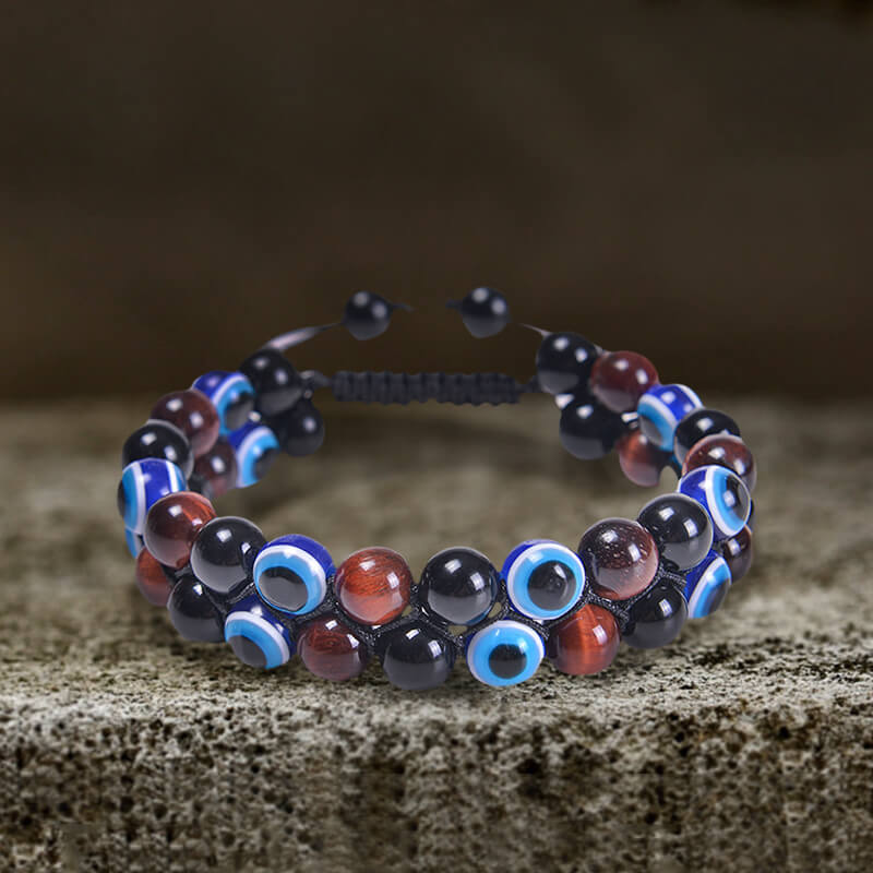 Evil Eye Tiger Eye Stone Beaded Bracelet