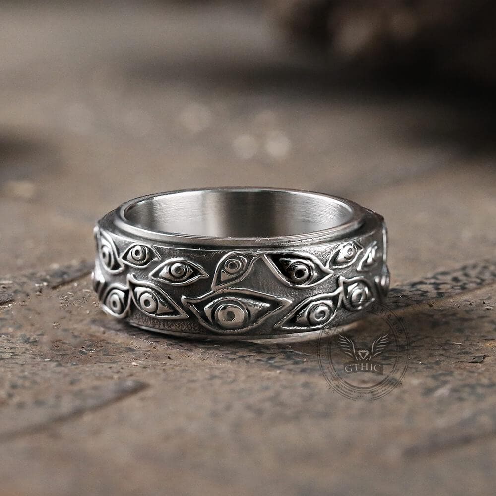 Evil Eye Stainless Steel Spinner Ring
