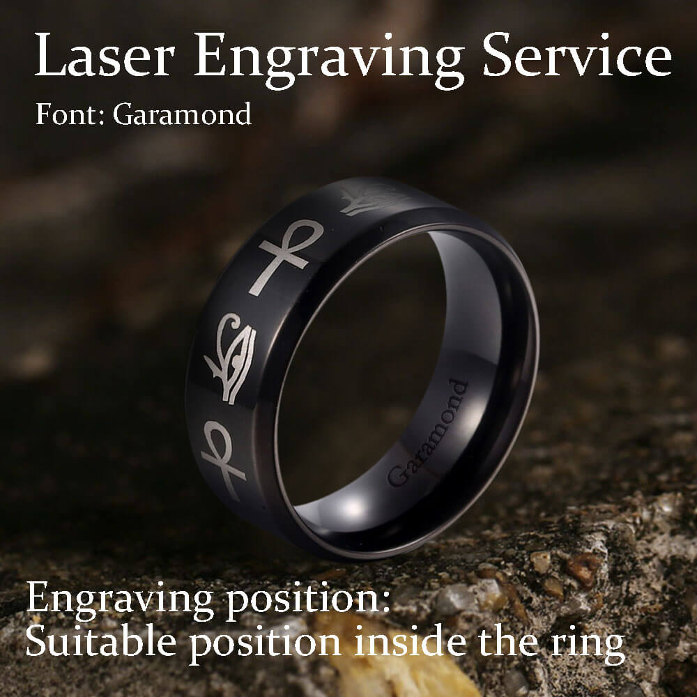 Anillo de acero inoxidable con símbolos egipcios Ojo de Ra y Ankh