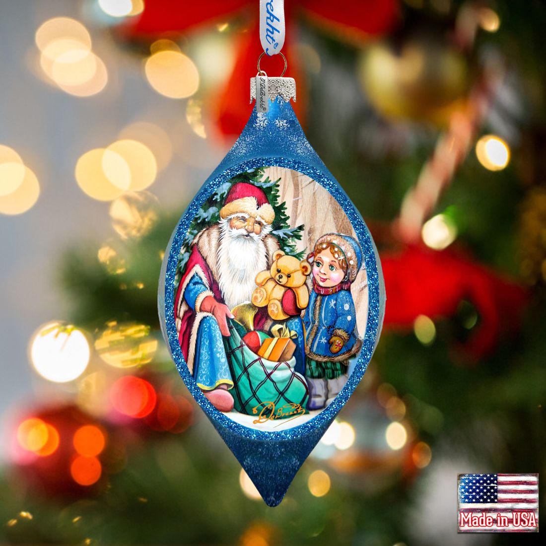 Adorno de cristal con forma de bolsa de juguetes de G. DeBrekht - Decoración navideña de Papá Noel y muñeco de nieve - 757-024