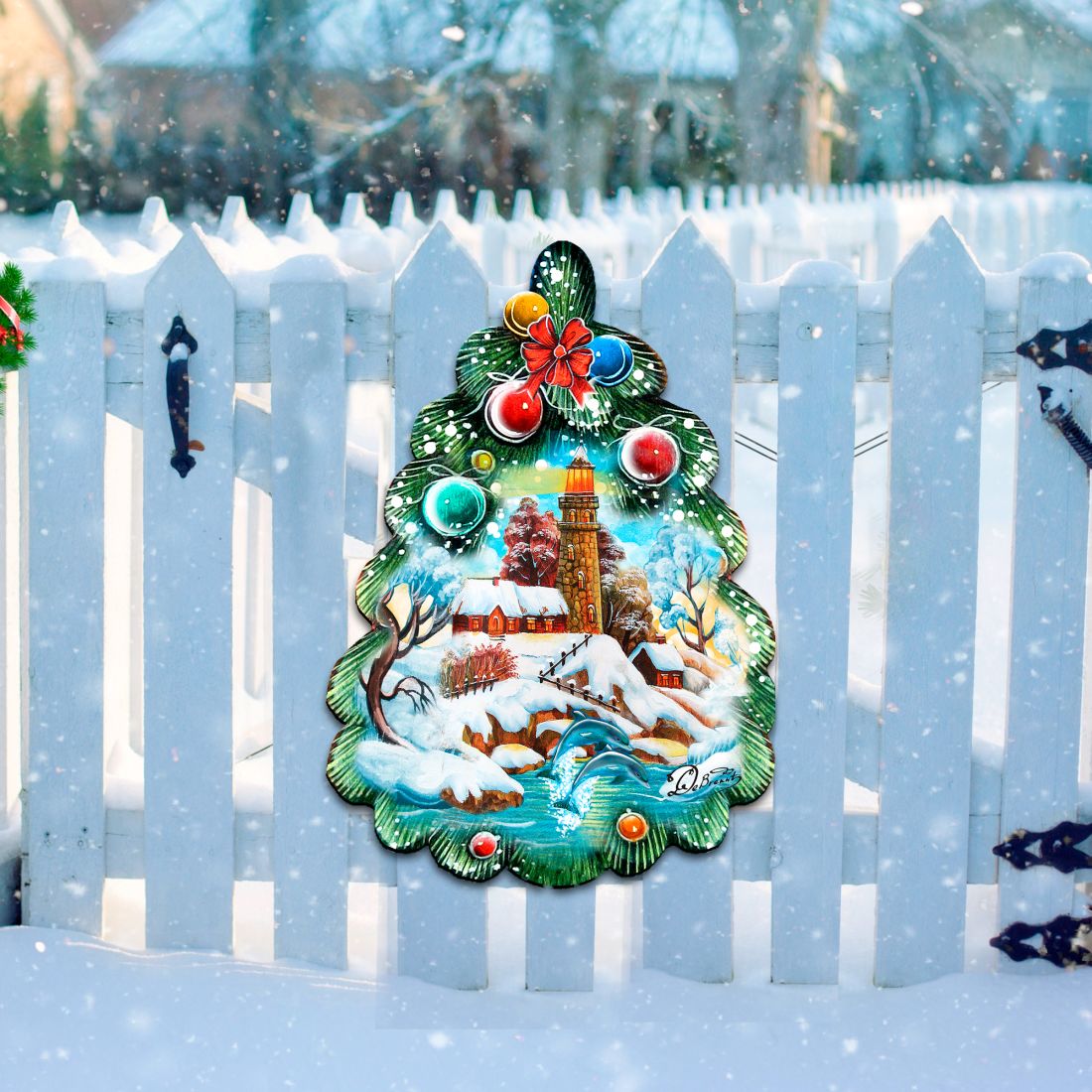 Lighthouse Tree Christmas Door Decor by G. DeBrekht - Coastal Holiday Decor - 8119185H